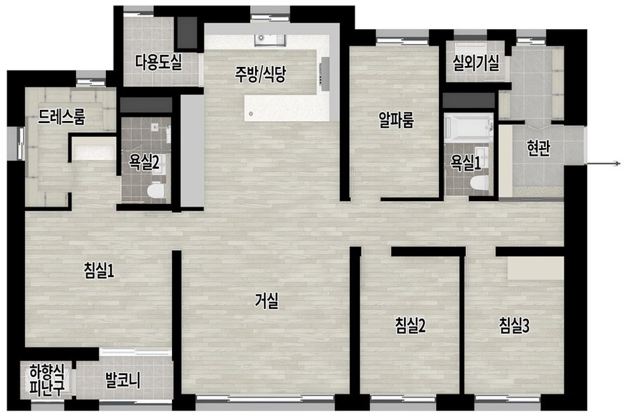 번영로 롯데캐슬 센트럴스카이 105 타입 평면도